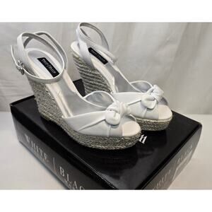 White House Black Market "Fiona" White Bow Platform Wedge Sandals. NEW IN BOX
